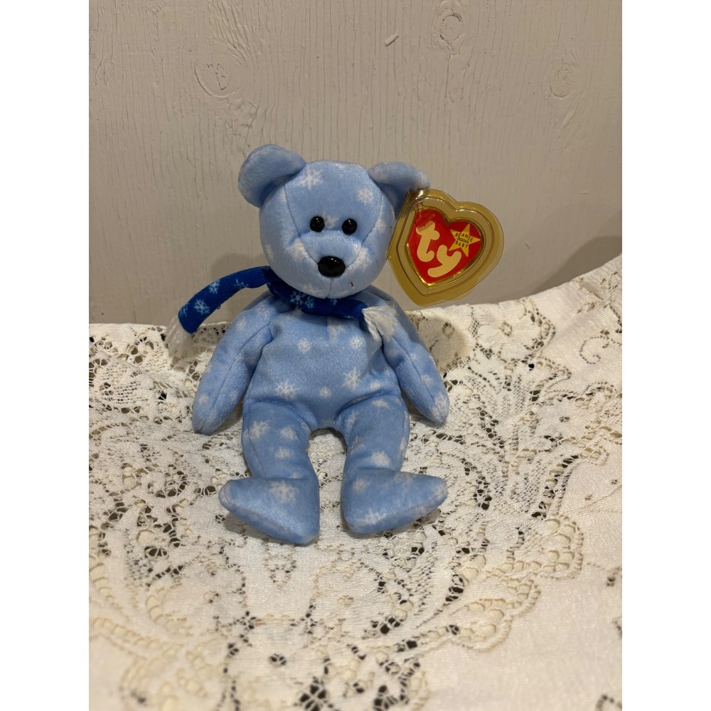 Ty Beanie Baby 1999 Holiday Teddy Blue Snowflake Bear with Tag Protector